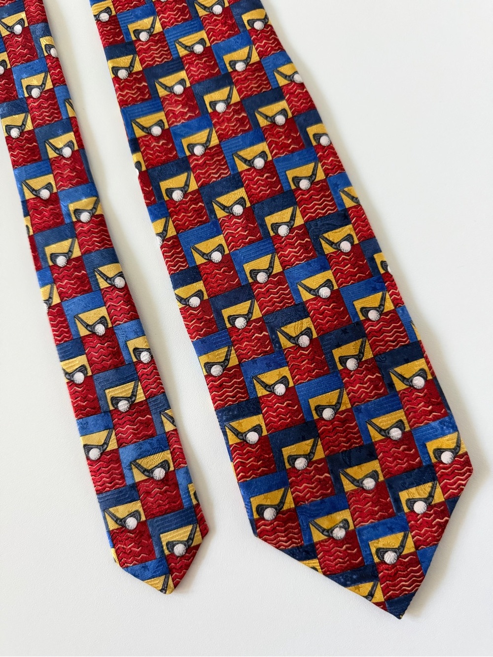 Robert Talbott Vintage Golf Club Iron Ball Geometric 100% Silk Tie Made In USA - Picture 2 of 8
